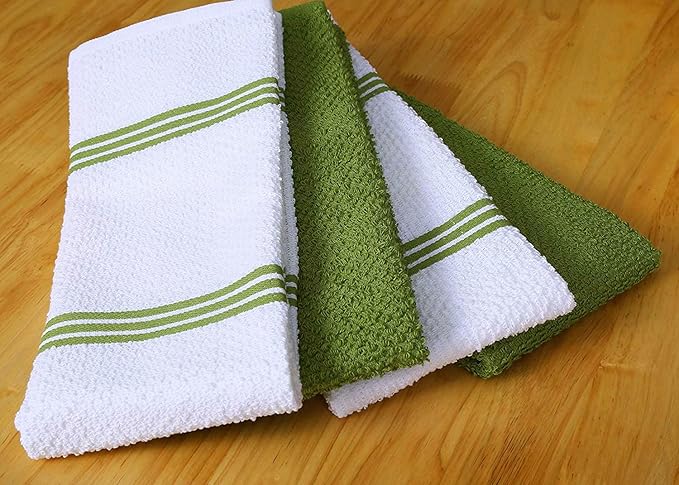 AMOUR INFINI Kitchen Towels Pack of 4 - Absorbent, Quick Drying Premium Cotton Tea Towel - Kitchen Linens 16x28 Inch Dish Towels with Hanging Loop (Green)