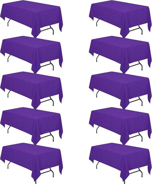 BRILLMAX 10 Pack Purple Tablecloths for 6 Foot Rectangle Tables 60 x 102 Inch - 6ft Rectangular Bulk Linen Polyester Fabric Washable Cloth Cover for Wedding Reception Banquet Birthday Party