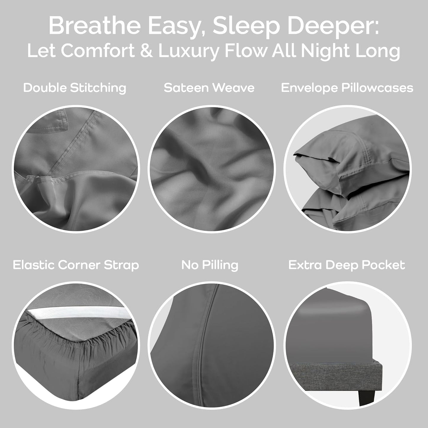 100% Viscose from Bamboo Sheets King Size, Super Soft Bedding Set, 4PC Cooling Sheets for Hot Sleepers, Vegan Silk Moisture Wicking, Organically Grown Bedsheet, Steel - 76" x 80"