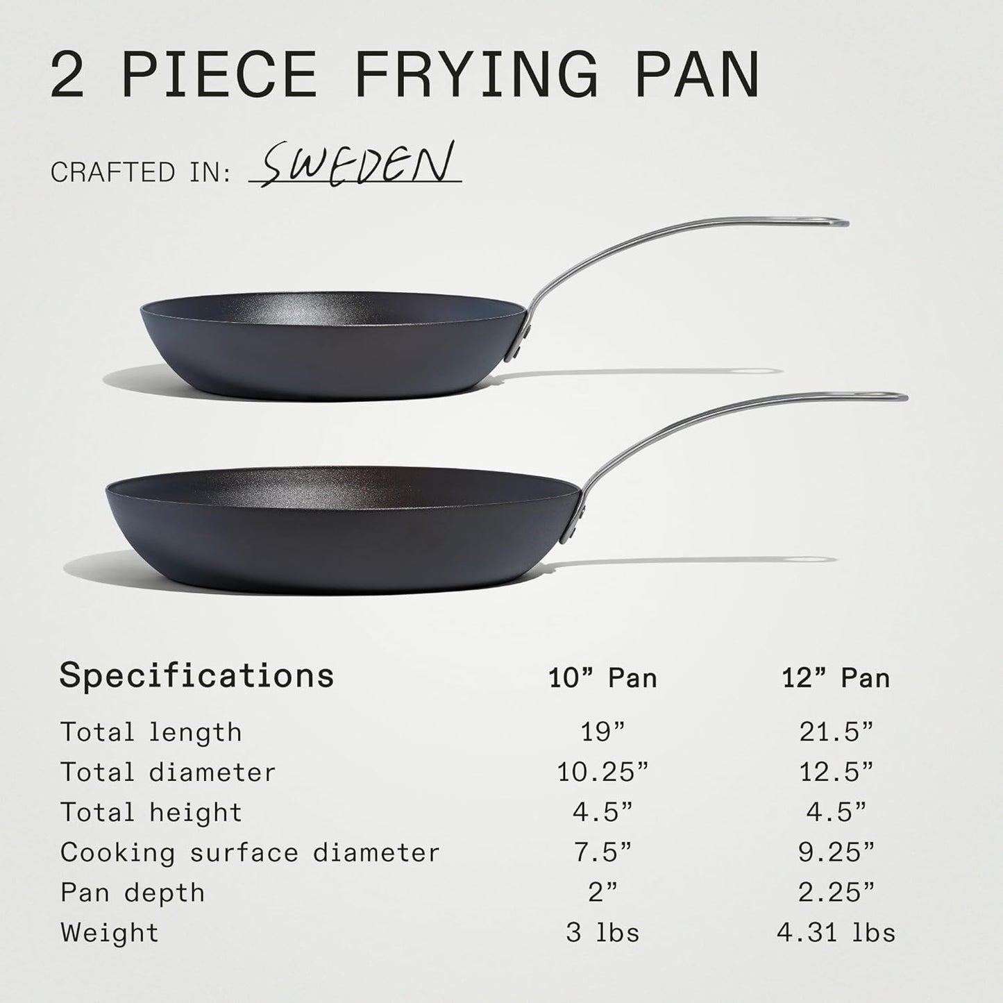 Made In Cookware - 2 Piece (Includes 10",12") Seasoned Carbon Steel Frying Pan - (Like Cast Iron, but Better) - Professional Cookware - Crafted in Sweden - Induction Compatible