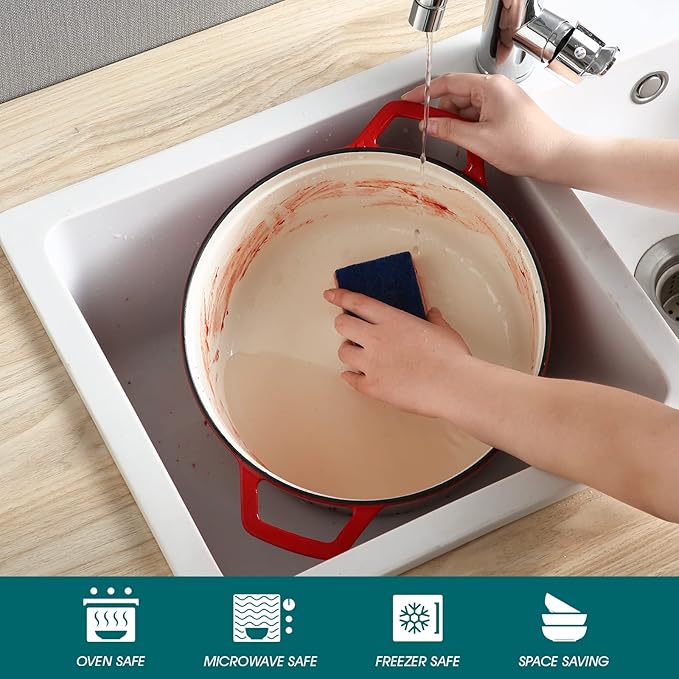 vancasso Enameled Cast Iron Dutch Oven, 7.5 QT Dutch Oven Pot with Lid, Round Enamel Dutch Oven for Bread Baking, Non Stick Enamel Coating, Pot's Body Cast Iron, Red