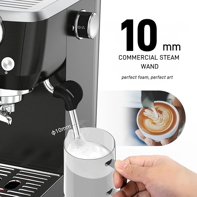 Espresso Machine 20 Bar, Espresso Coffee Maker with Professional Milk Frother Steam Wand for Cappuccino & Latte, 49oz Removable Water Tank for Home, Black
