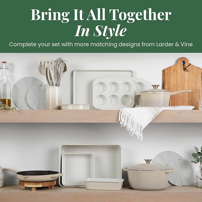 Larder & Vine 8-Piece Bakeware Set | Non-Stick Baking Set with Ceramic Finish | PFAS, PFOA, PTFE, and BPA Free Baking Essentials | Baking Sheets, Muffin Tins and Assorted Baking Pans | French Gray
