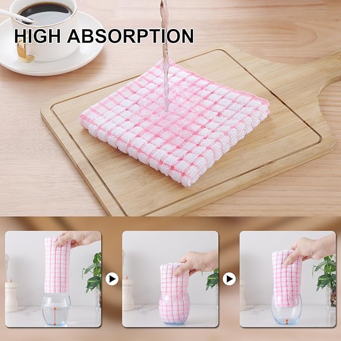 Kitinjoy Cotton 6 Pack Terry Kitchen Towels, 16 x 25 Inches Super Soft and Absorbent Dish Towels, Quick Drying Hand Towels for Kitchen Drying, Pink