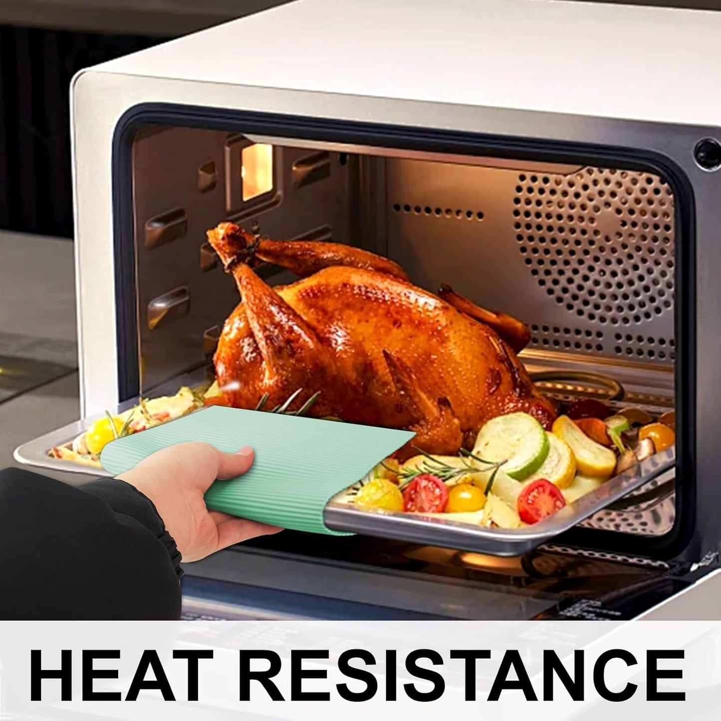 2 Pack 9.5"x14.2" Trivets for Hot Dishes, Hot Pads for Kitchen, Silicone Trivets for Hot Pots and Pans, Hot Plates to Protect Table, Heat Resistant Silicone Trivet Grey (Pea Green, 9.5"x14.2")