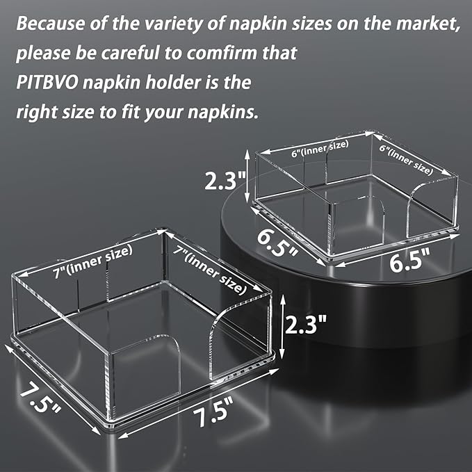 Napkin Holder, 2 PCS Clear Acrylic Guest Towel Holder for Table, Luncheon Napkin Paper Towel Tray, Buffet Napkin Dispenser Cocktail Napkin Caddy for Home Bathroom Kitchen Bar (Square 6.5"+7.5" Set)