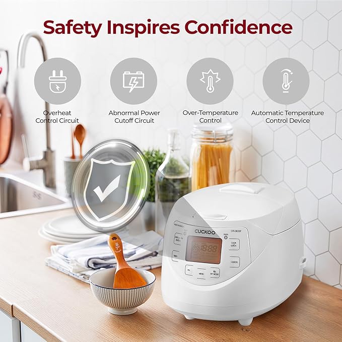 CUCKOO Micom Rice Cooker 6 Cup Uncooked / 12 Cup Cooked, Korean Fuzzy Logic Rice Cooker with Delay Timer & Keep Warm Setting, Versatile Food Steamer with Non-Stick Inner Pot, White (CR-0633F)