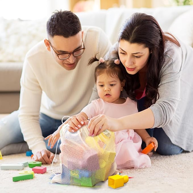 6 Pack Reusable Produce Bags - Cotton Mesh Produce Bags - Reusable Shopping Bags - Vegetable Grocery Cotton Mesh Bags for Farmers Market, Beach, and Refrigerator Storage Vegetables,2xS, 2xM, 2xL.