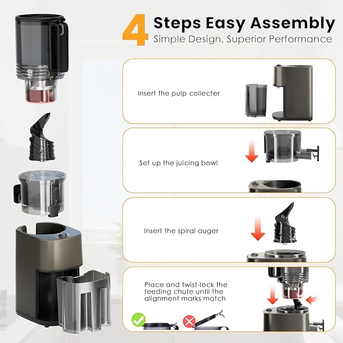 Cold Press Juicer, 5.5inch Wide Feed Chute Juicer Machine, Slow Masticating Juicer for Whole Vegetables & Fruits, Gray