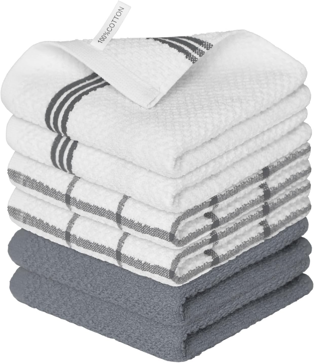Artoid Mode Ring Spun Cotton Grey Dishcloth Kitchen Towels, 12x12 Inch Ultra Soft Absorbent Quick Drying Household Cleaning Kitchen Rags Set of 6