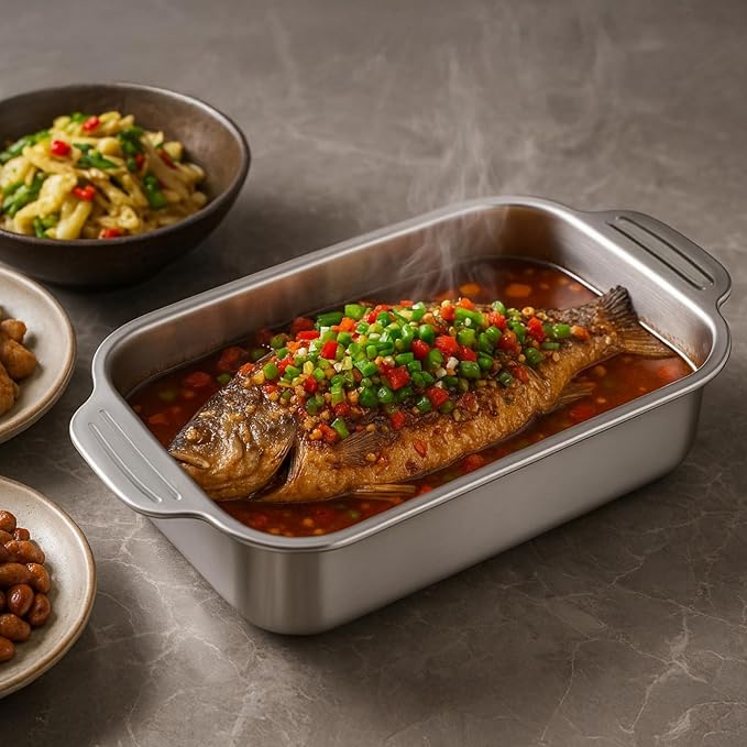 2 Pcs Stainless Steel Cake Pans, Rectangle Sheet Pans with Handles for Baking, Shallow Thickened Design, Easy-Clean Nonstick Pans for Oven Use, Ideal for Roasting and Cooking