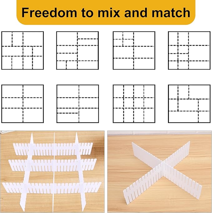 100 PCS Premium DIY Drawer Dividers, White, Adjustable Drawer Organizers for Perfectly Organized Drawers, Tidying Makeup, Clothes, Underwear, Cutlery, Kitchen, Bathroom, Bedroom, Office