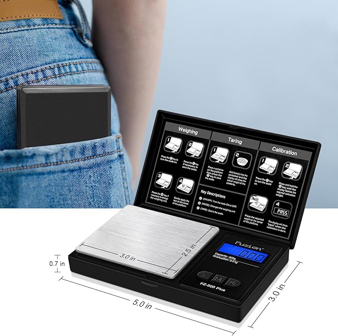 Fuzion Digital Pocket Gram Scale .01 Gram Accuracy, 500g Small Coin Scale, Jewelry Scale, Digital Gram Scales for Food, Herb, Spice - Weight Gram and Oz