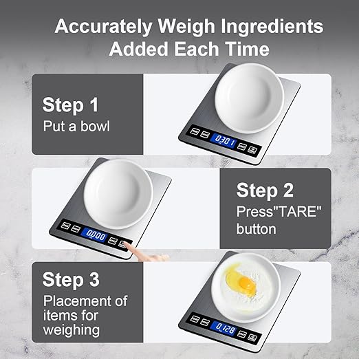 Food Scale Rechargeable, 22lb Digital Kitchen Scale Weight Grams and oz with Timer & Hold Function for Cooking Baking, 1g/0.1oz Precise Graduation, Stainless Steel and Tempered Glass