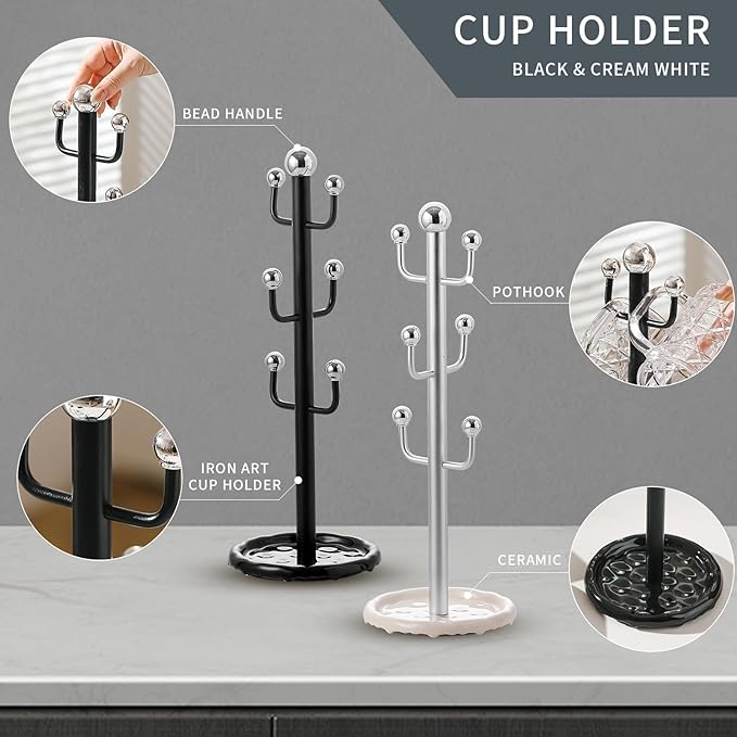 6 High-End Glass Coffee Mugs with Handles and Holders, 12 Ounce Classic Vertical Striped Glass Mug Set, Transparent Tea Cups for Hot and Cold Drinks, American Style, Latte, Cappuccino