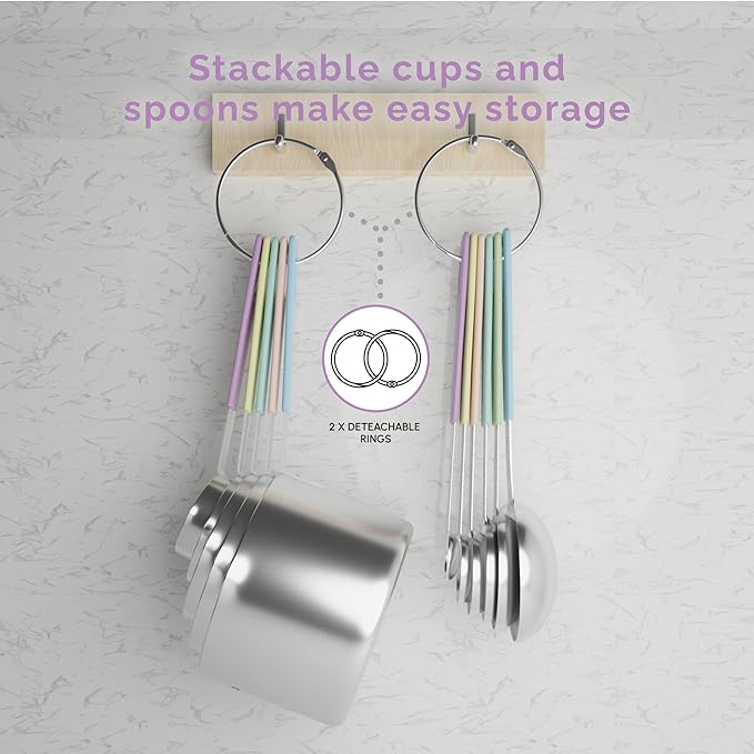 Measuring Cups and Measuring Spoons Set of 14 - Stainless Steel Measuring Cups and Spoons Set, Includes 1/8 Teaspoon Measuring Spoon, 1/8 Cup Measuring Cup, Leveler Dry (14,Cotton Candy)