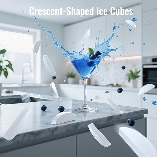 Under Counter Crescent Ice Maker Machine, 15'' W Drainless Built-in Ice Maker, 25 LBS/Day with 22 LBS Storage Bin, Perfect for Commercial Home Bar, No Drain
