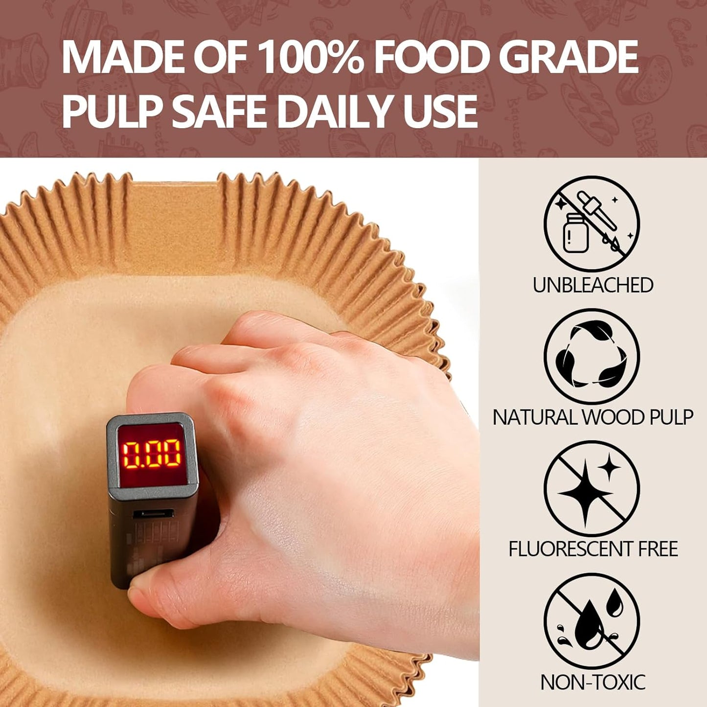 UBeesize 10 Inch Air Fryer Paper Liners,100 PCS Parchment Paper, Air Fryer Disposable Paper Liner for Microwave, Non-Stick Air Fryer Liners Square Free of Bleach（Bottom size 9 Inch）