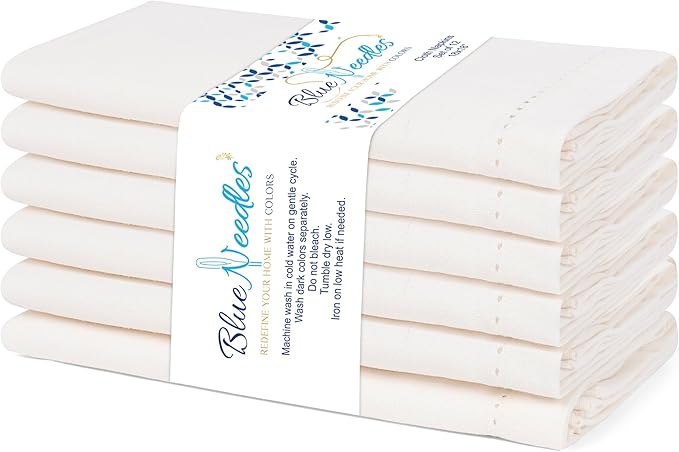 Blue Needles Set of 6 Hemstitch Linen Napkins 100% Cotton Cream Cloth Dinner Napkins 18x18 inches, Soft, Reusable, Absorbent, Washable, Ideal for Fall Thanksgiving Events, Parties & Everyday Use