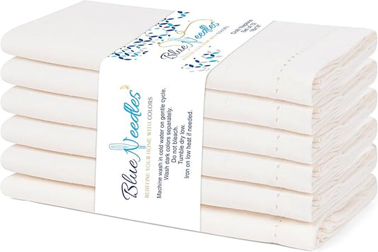 Blue Needles Set of 6 Hemstitch Linen Napkins 100% Cotton Cream Cloth Dinner Napkins 18x18 inches, Soft, Reusable, Absorbent, Washable, Ideal for Fall Thanksgiving Events, Parties & Everyday Use