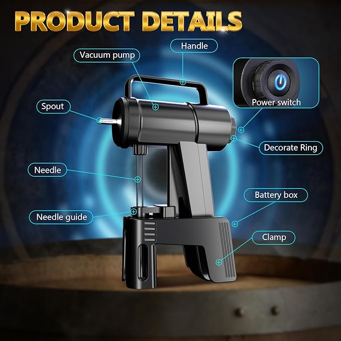 SKEOS Electric Wine Opener, Needle Piercing Vacuum Wine Bottle Opener for Smooth Extraction, No Cork Damage, Vacuum Seal Freshness, Perfect for Wine Lovers, Black