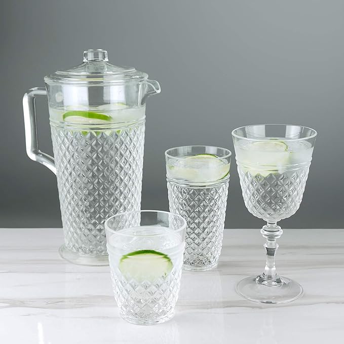 PG Plastic Wine Glasses 15oz - Set of 4 Clear Acrylic Water Glasses - Plastic Tumblers, Safe & Reusable, Drinkware for Indoor & Outdoor Glassware