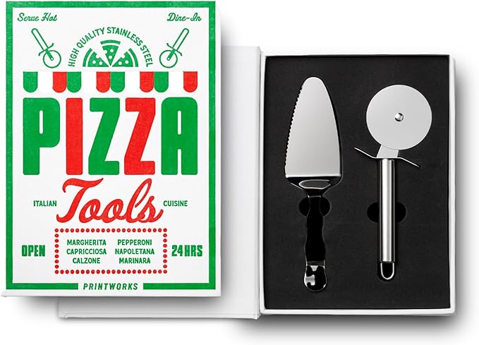 The Essentials, Pizza Tools – Pizza Cutter & Server Spatula Set with All the Accessories You Need in an Elegant Book-Style Case