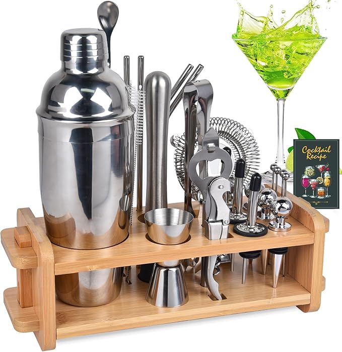 30pcs Mixology Bartender Kit with Stand, Secilla 25oz Bar Set Cocktail Shaker Set, Professional Bartending Kit Home Bar Tools Set Bar Accessories
