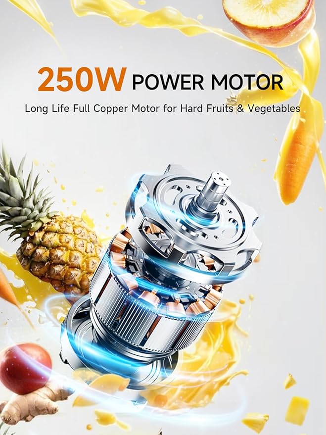 Slow Cold Press Juicer for Fruits Vegetables Celery Carrot Ginger, Masticating Juicer Machine Soft Hard Reverse Function,250W Motor,Easy To Clean, Fresh Orange Juice Extractor