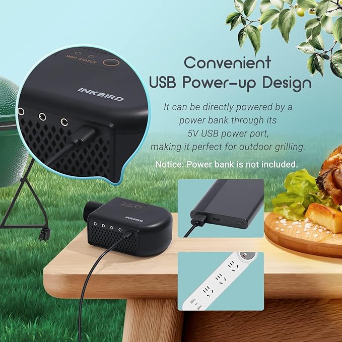 BBQ Temperature Controller Kit, Inkbird WiFi & Bluetooth Automatic Smoker Fan Controller, 3 Meat Probes & 1 Oven Probe, Build-in 5.0m/S High Efficient Fan for Ceramic Smokers, Kamado, Vision Grill