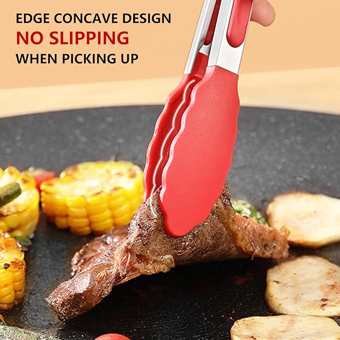 NileHome 4 Pack Silicone Spatula and Grilling Tongs Kitchen Utensils with Silicone Brush Heat Resistant BPA-free Rubber Spatula for Scraping, Baking, Cooking, Mixing-Red