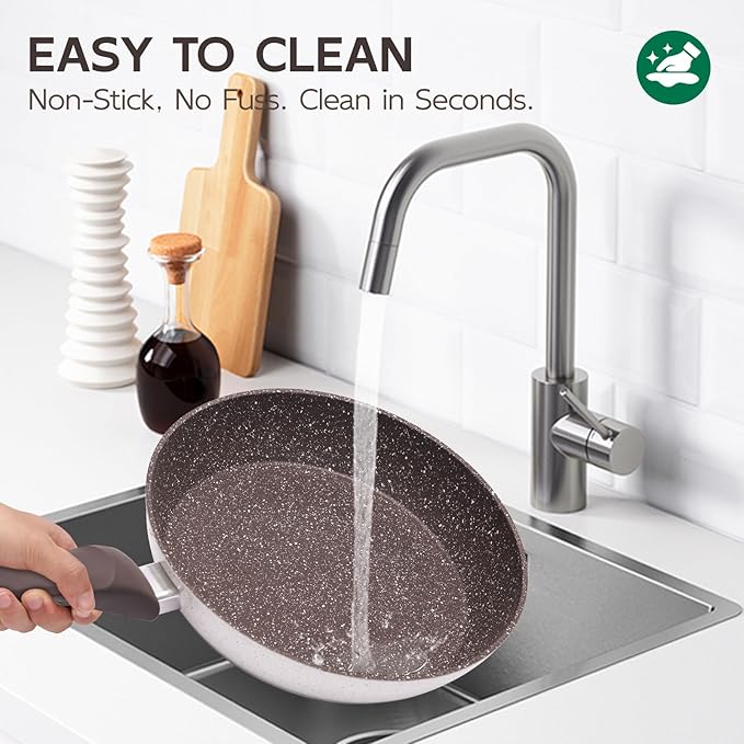 5Pcs Non Stick Pots and Pans Set | Ceramic Cookware Set with Stay-Cool Handles | PFAS-Free, Oven & Induction Safe Kitchen Utensils Set