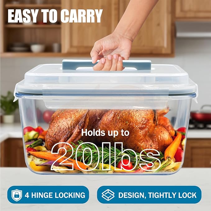 Large Glass Storage Containers with Lids 201oz Extra Large Big Airtight Glass Food Storage Containers for Rotisserie Chicken Watermelon Leftovers Marinade Turkey, BPA Free, Dishwasher Safe