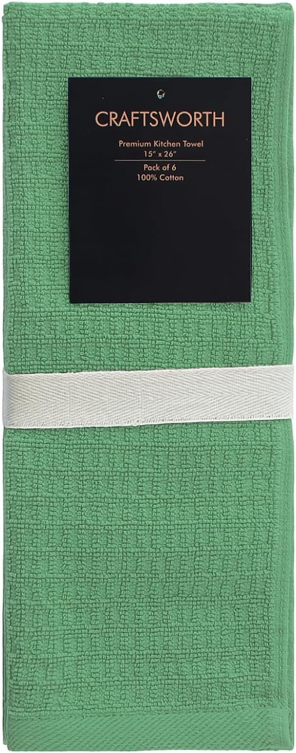 CRAFTSWORTH Kitchen Towels, 15 x 26 Inches, Pack of 6, 400 GSM, 100% Ring Spun Cotton, Striped Solid Sage Cotton Dish Towels Super Soft and Absorbent, Tea Towels and Bar Towels