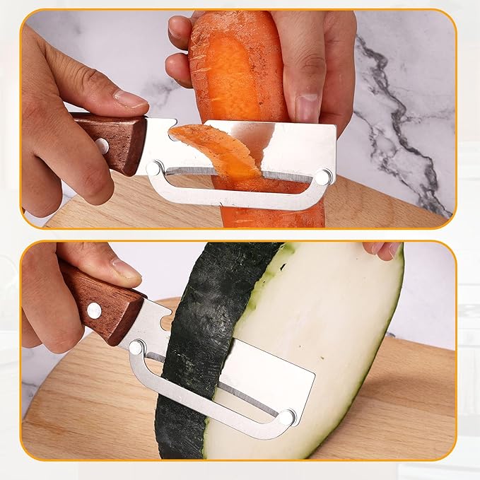 Multi-Functional Vegetable Peeler, Stainless Steel Fruit Peeler with Bottle Opener & Wooden Handle Practical Kitchen Food Veggie Tool Gadget Accessories Supplies for Apple Potato Mango Kiwi