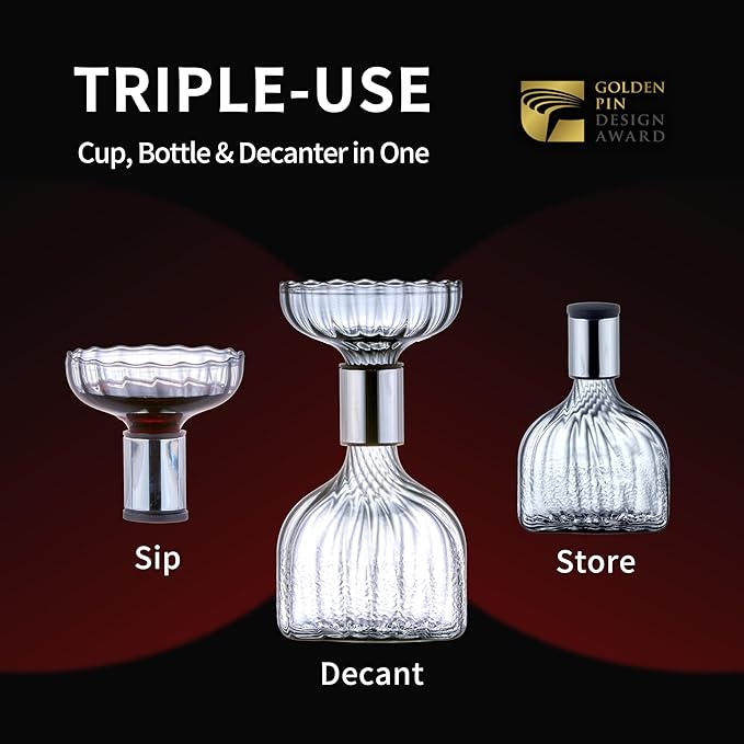 SOUL ONE Wine Decanter, Personal Portable Decanter(365ml), 100% Lead-free, Wine Gift, Wine Accessories, for Business Trip, Picnic,Sharing with Friends and Solitary Moment_Patterned