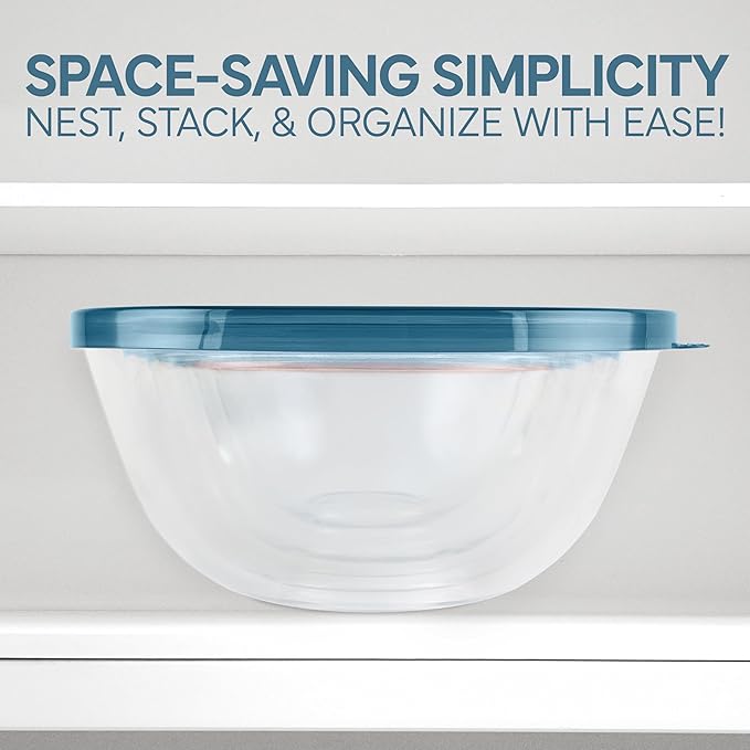 COOK WITH COLOR 12 Pc Glass Mixing Bowl Set with Lids – Borosilicate Glass Nesting Bowls for Cooking, Baking and Meal Prep, Blue/Pink