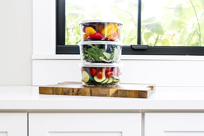 6-Piece Glass Food Storage Containers Set (3 Containers + 3 BPA-Free Lids) | 4-Cup, Leakproof | Microwave, Freezer, Oven & Dishwasher Safe | Ideal for Meal Prep & Pantry Organization