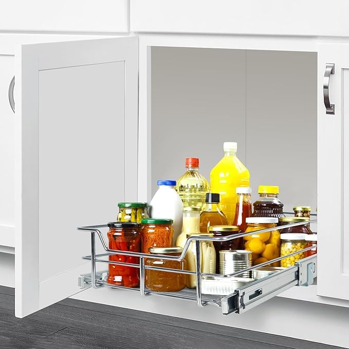 Pull Out Cabinet Organizer 17" W X 22" D, Slide Out Drawers For Kitchen Organizers and Storage, Pull Out Drawers For Cabinets Capacity Heavy Duty Caddy, Cabinet Shelves Chrome-Plated, Bathroom Pantry