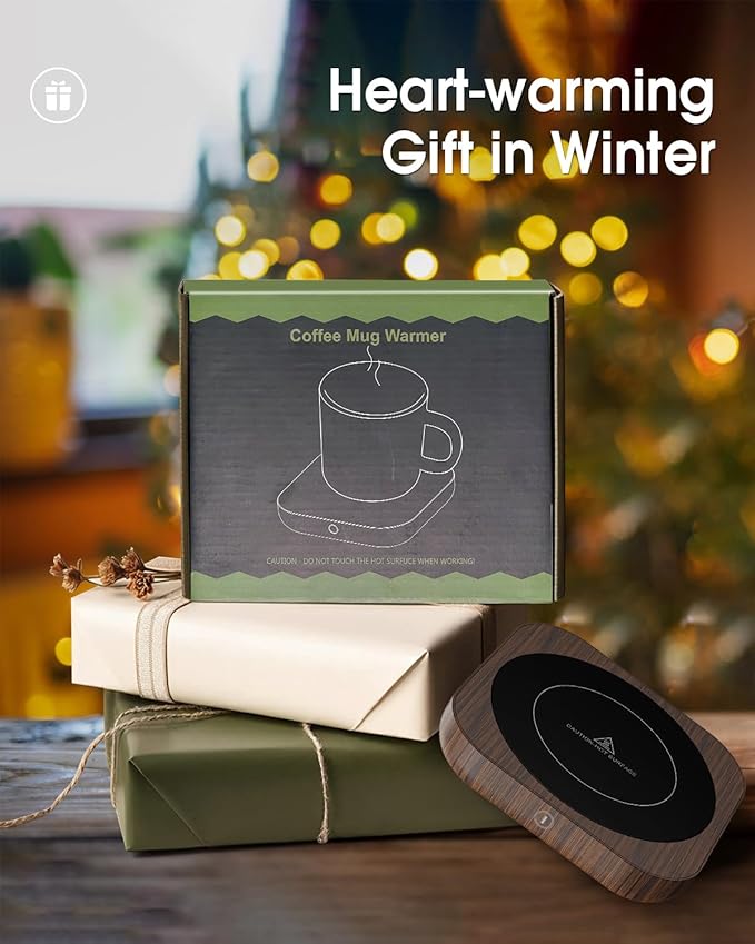 Coffee Mug Warmers for Desk with 3 Temperature Settings, Smart Coffee Warmer Plate for Heating Milk, Tea and Hot Chocolate (Wood)