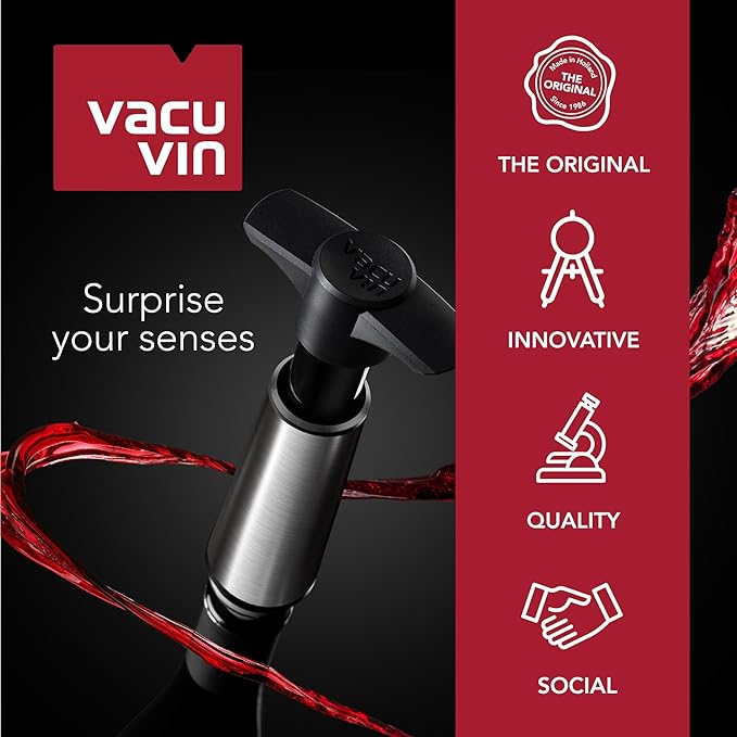 Vacu Vin Stainless Steel Wine Saver Pump with 2 Vacuum Stoppers - Airtight, Leakproof, and Reusable to Preserve Wine Freshness for Up to 10 Days - Easy to Use Perfect for Every Occasion