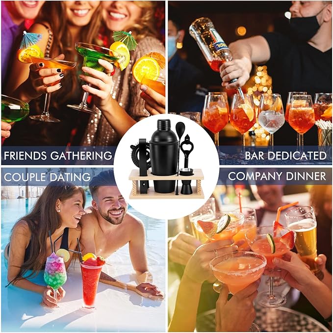 Cocktail Shaker Set Stainless Steel Bartending Kit 18.6oz Cocktail Bar Set Cocktail Mix Drink Making Kit Professional Bar and Home Drink Bar Tools for Bartender (Matte Black, 7Pcs)