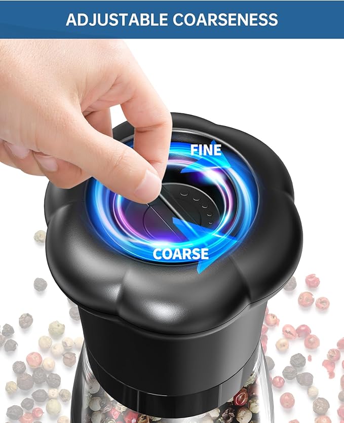 CIRCLE JOY Manual Pepper Grinder, Spice Mill for Professional Chef, Refillable Pepper Shakers with Ceramic Blades, Adjustable Coarseness and BPA-free 180ml Glass Container, Tall Black