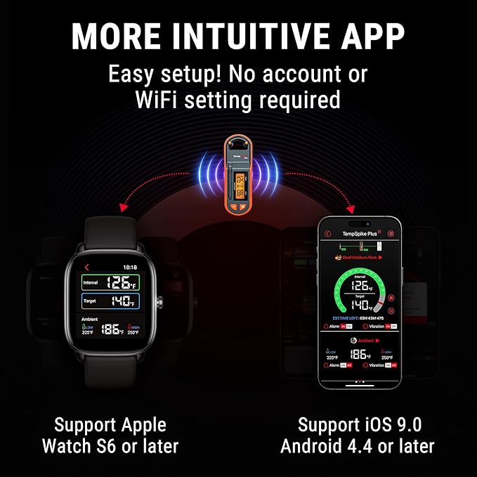 Thermopro TempSpike 600 ft Wireless Meat Thermometer Digital with Ultra-Thinner Probe, Bluetooth Meat Thermometer Wireless with LCD-Enhanced Booster for BBQ Grill Smoker Rotisserie Sous Vide