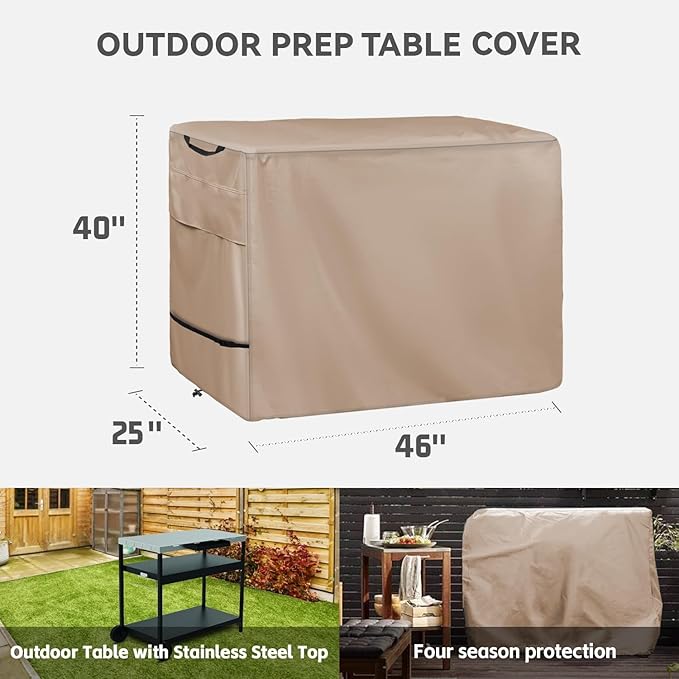 Outdoor Prep Table Cover- Heavy Duty Waterproof Cover for Outdoor Stainless Steel Table,Compatible with 46 inch Outdoor Utility Cart and Storage Cabinet Khaki