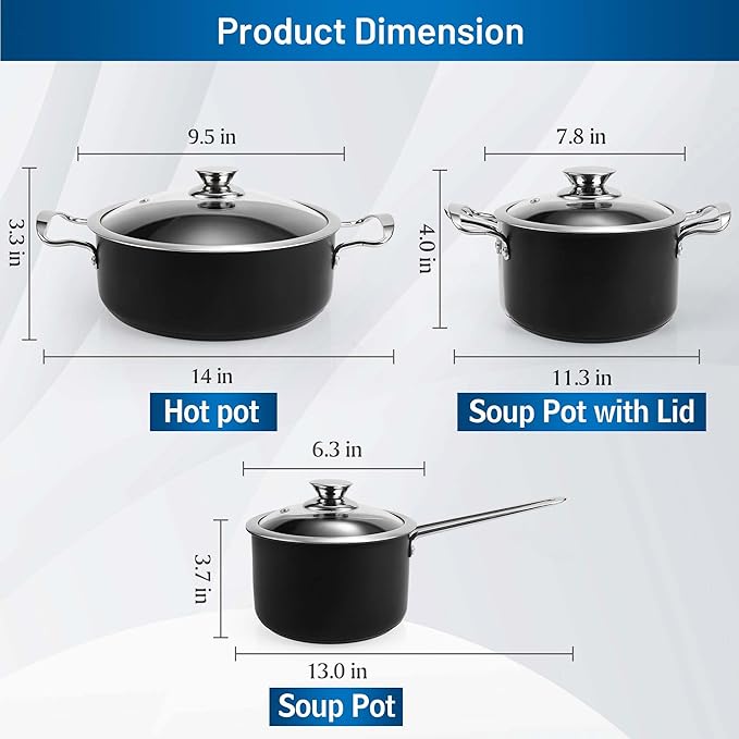 Aufranc Induction Pots and Pans, Stainless Steel cookeware set 6pcs With Lid, Induction Cookware For Oven & Dishwasher Safe