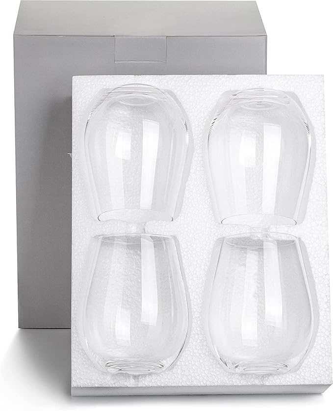 Stemless Wine Glasses Set of 4, Large 22 oz Red & White Wine Glass, Hand Blown Lead-Free Crystal, Ideal Gift for Women,Men, Wedding, Birthday, Christmas