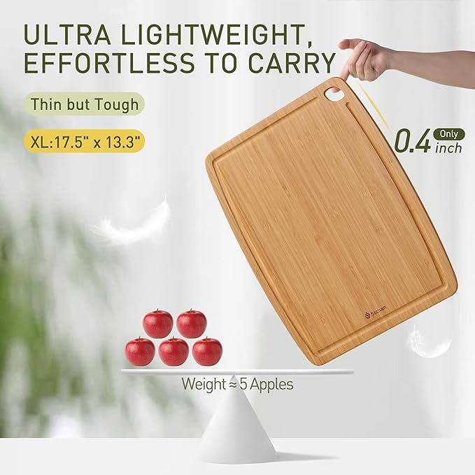 Lightweight Durable Bamboo Cutting Board with Non-Slip Feet, Extra Large Big Wood Cutting Boards for Kitchen with Juice Groove, Wooden Charcuterie & Chopping for Fruit, Vegetables & Cheese