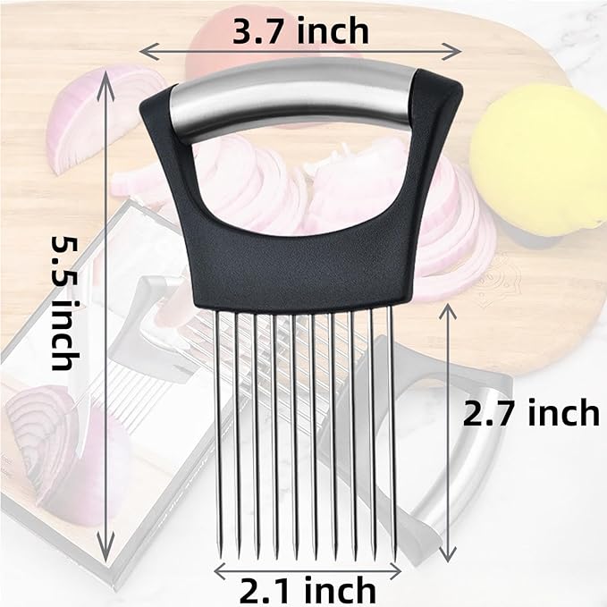 Onion Holder for Slicing, Upgrade Stainless Steel Onion Slice Holder Lemon Slicer Vegetable Cutter, Assistant Tool for Slicing Fruit, Potato, Tomato and Meat (1 Pack)