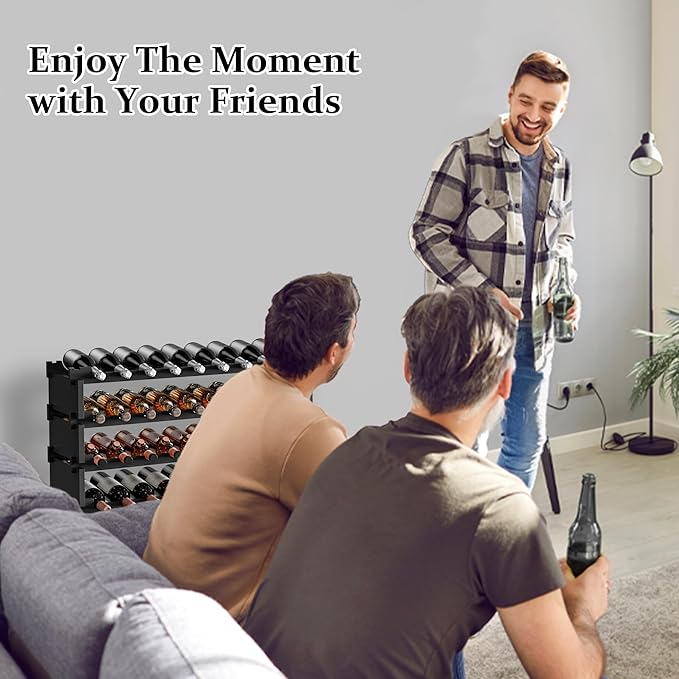 Bambloom Wine Rack Freestanding Floor, Wooden Stackable Bottle Storage Rack for Kitchen,Cellar. 36 Bottles Wine Holder Display Shelves for Champagne(Black)